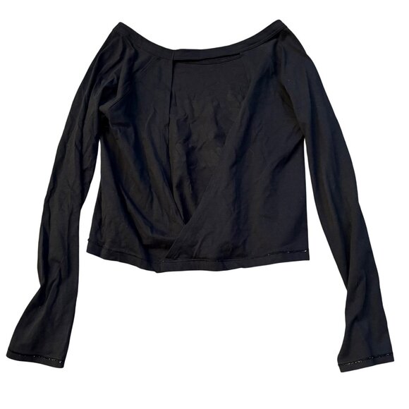 Justice Girls Black Long Sleeve Gymnast Shirt Open Back Lightweight Girls 10-12 - Picture 2 of 2
